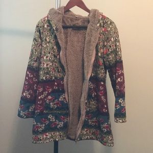 Floral Fleece-Lined Cardigan